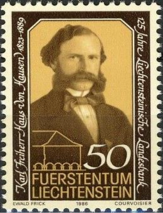 Postzegel met afbeelding Baron Karl Haus von Hausen (1823 - 1889) Prinsdom Liechtenstein 1986