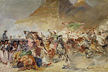 Mamluk cavalry charges French infantry square during the Battle of the Pyramids, painting by Wojciech Kossak. Battle of the Pyramids 1798.jpg