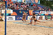 Deutsch: Beachhandball Europameisterschaften 2019 (Beach handball Euro); Tag 6: 7. Juli 2019 – Spiel um Platz Drei, Frauen, Kroatien-Niederlande 0:2 (14:23, 20:22) English: Beach handball Euro; Day 6: 7 July 2019 – Women's Bronze Medal Match – Croatia-Netherlands 0:2 (14:23, 20:22)