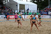 Deutsch: Beachhandball Europameisterschaften 2019 (Beach handball Euro); Tag 6: 7. Juli 2019 – Frauenfinale, Dänemark-Ungarn 2:0 (18:12, 23:22) English: Beach handball Euro; Day 6: 7 July 2019 – Women's Final – Denmark-Hungary 2:0 (18:12, 23:22)