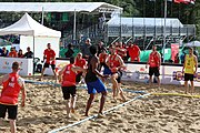 Deutsch: Beachhandball Europameisterschaften 2019 (Beach handball Euro); Tag 1: 2. Juli 2019 – Männer, Vorrunde Gruppe D, Frankreich-Montenegro 2:0 (19:7, 18:9) English: Beach handball Euro; Day 1: 2 July 2019 – Men Preliminary Round Group D – France-Montenegro 2:0 (19:7, 18:9)