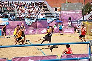 Deutsch: Beachhandball bei den Olympischen Jugendspielen 2018; Tag 3, 9. Oktober 2018; Jungs, Vorrunde, Gruppe A - Ungarn-Thailand 2:1 English: Beach handball at the 2018 Summer Youth Olympics at 9 October 2018 – Girls Preliminary Round Group A‎ – Hungary-Thailand 2:1