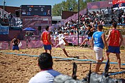 Deutsch: Beachhandball bei den Olympischen Jugendspielen 2018 in Buenos Aires; Tag 7, 13. Oktober 2018; Jungen, Halbfinale – Spanien-Kroatien 2:1 English: Beach handball at the 2018 Summer Youth Olympics in Buenos Aires at 13 October 2018 – Boys Semifinal – Spain-Croatia 2:1 Español: Handball de playa en los Juegos Olimpicos de la Juventud Buenos Aires 2018 en 13 de octubre de 2018 – Semifinales de chicos - España-Croacia 2:1