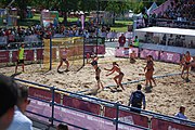 Deutsch: Beachhandball bei den Olympischen Jugendspielen 2018; Tag 3, 10. Oktober 2018; Mädchen, Vorrunde, Gruppe B - Niederlande-Argentinien 2:0 English: Beach handball at the 2018 Summer Youth Olympics at 10 October 2018 – Girls Preliminary Round Group B‎ – Netherlands-Argentina 2:0