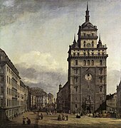 Bernardo Bellotto 1750 m. piešinyje Dresdeno Kryžiaus bažnyčia (Kreuzkirche)