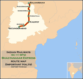 Bhagyanagar Express (Secunderabad - Balharshah) route map.png