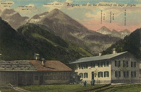 Birgsau, Bayern Gebäudeansichten, Hintergrund Berge (Zeno Ansichtskarten)
