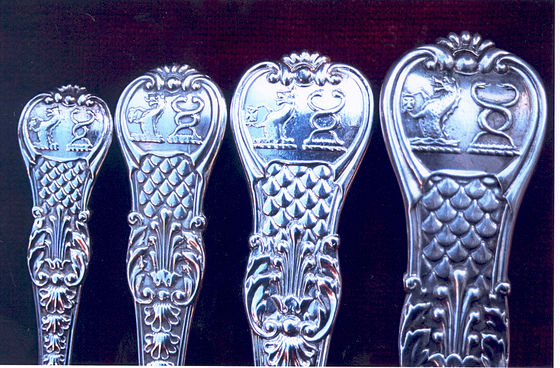Coburg pattern English (London) silver spoons, c. 1830
