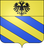 Bandé d'or et d'azur (alias de gueules), au chef d'or, chargé d'une aigle bicéphale de sable, becquée, membrée et couronnée d'or