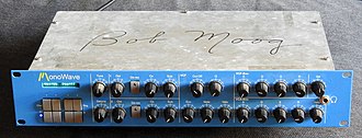 #9 of the 25 serial MonoWaves build by Modulus Electronics. Shown here with a Bob Moog 2002 signed lid Bob Moog signed monoWave lid.jpg