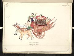 Dancer on a cart with musicians: 19th century watercolour
