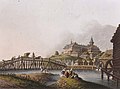 ブカレスト郊外には、水車があった。背後はDealul Spirii (1837年)
