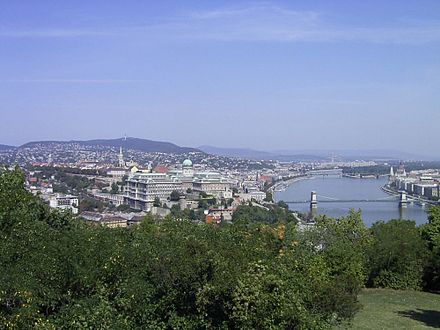 The Danube River and the leafy hills of Buda