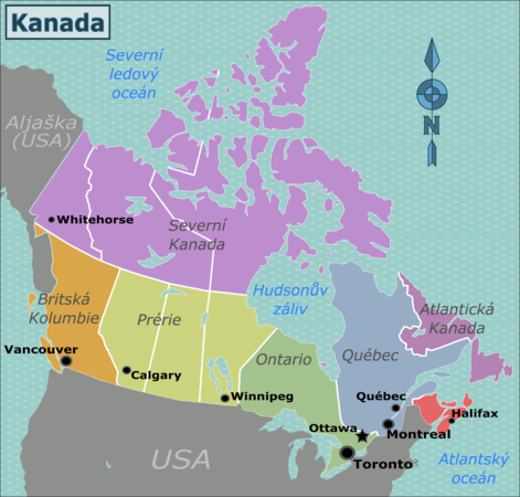 Mapa regionů Kanady