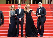 Jodie Foster, Jack O'Connell, Julia Roberts and George Clooney at the world premiere of Money Monster during the 2016 Cannes Film Festival (12 May 2016)