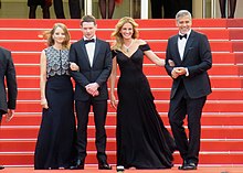 Jodie Foster, Jack O'Connell, Julia Roberts, and Clooney at the 2016 Cannes Film Festival for Money Monster