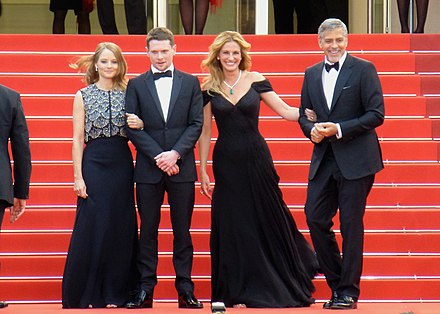 Jodie Foster, Jack O'Connell, Julia Roberts, and Clooney at the 2016 Cannes Film Festival for Money Monster