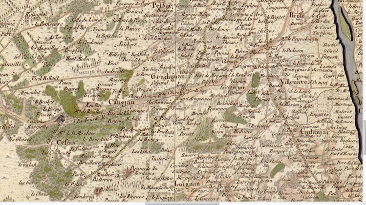 Carte de Cassini autour de l'Eau Bourde.]]