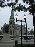 Victorian Gothic, Central United Methodist Church (1866) overlooks Grand Circus. Central Methodist at Detroit Grand Circus Park.jpg