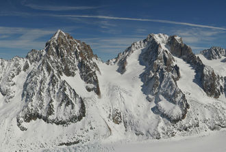 Col du Chardonnet between Aiguille du Chardonnet (left) and Aiguille d'Argentière