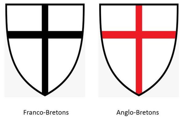 According to P.Rault show the Franco-Bretons knights wearing tunics with a black cross while the Anglo-Bretons knights wearing tunics with a red cross
