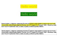 Les deux premiers mots ont peu de contraste et ne créent pas une bonne accessibilité. Les deux paragraphes sont esthétiquement identiques, mais le premier est vrai texte (HTML ou PDF) qui peut être indexé, mis en évidence et copié tandis que le second est une image. Le premier est plus accessible que celui-ci parce qu'il est lu entièrement par les lecteurs d'écran