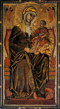 Madonna del Bordone, 1261, Siena (de hoofden zijn rond 1320 overgeschilderd)