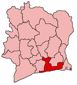 Harta districtului Lagunes în cadrul statului Coasta de Fildeș