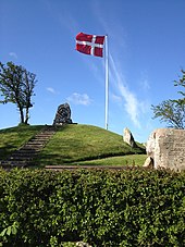 The Danish national flag (Dannebrog) waving in Samso Dannebrog isamso.jpg