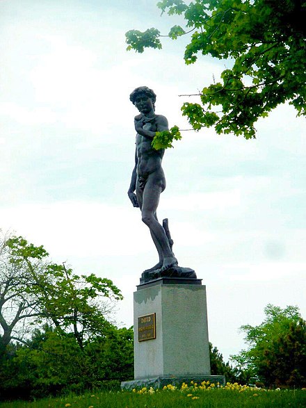 Cast in 1900, this replica of Michaelangelo's David is one of several works of public art displayed in Buffalo's Delaware Park.