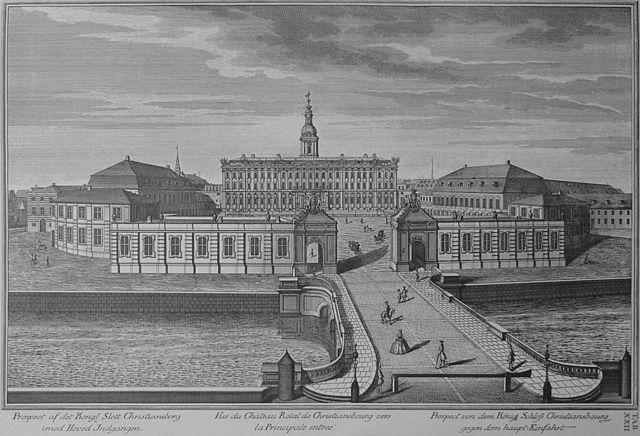 The first Christiansborg Palace, engraved illustration in Lauritz de Thurahs Den Danske Vitruvius from 1746