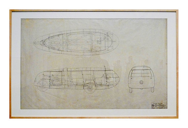 Framed illustration of the Dymaxion car.