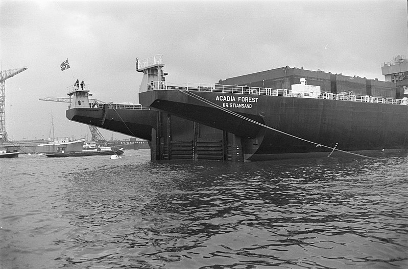 File:Eerste Kangoeroeschip Acadia Forest wordt gelost in Rotterdam, Bestanddeelnr 923-0450.jpg