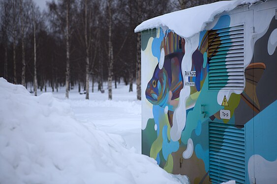 Electrical Transformer Substation close to Lake Onega, Petrozavodsk, Russia.