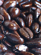 Espresso-roasted coffee beans.