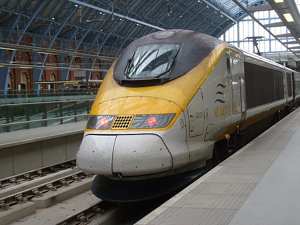 A Class 373 train at London St Pancras. The class 373 was built by Alstom in the early to mid-1990s for the Eurostar high-speed service from England t