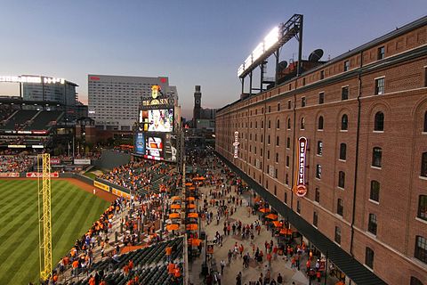 B&O Warehouse and Eutaw Street before a September 2013 game