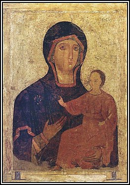 Икона Богородицы Одигитрии работа византийских мастеров.