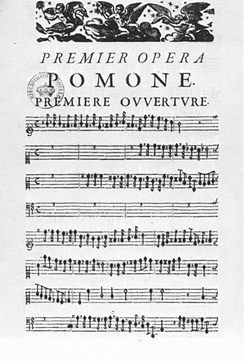 First page of score of 'Pomone' by Cambert - Brunel 1980