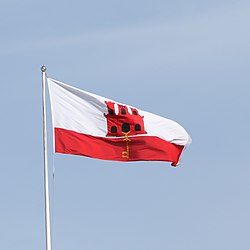 Flag of Gibraltar above the Foreign Office, Gibraltar National Day 2018.jpg