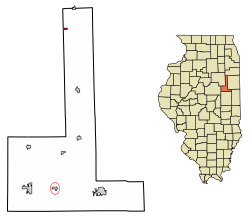 Location of Kempton in Ford County, Illinois.