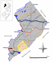 Map of Franklin Township in Warren County. Inset: Location of Warren County in New Jersey.