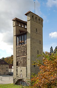 Half tower in the town walls of Freiburg im Uechtland Fribourg 008 (retouche).jpg