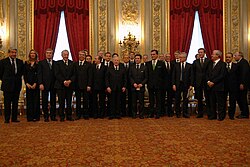 Official photo of the Prodi's government after the oath at the Quirinal Palace Giuramento Governo Berlusconi III.jpg