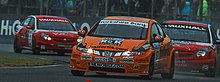 Shedden's Civic leads two of the VX Racing Vauxhalls at the Croft round of the 2008 British Touring Car Championship season. Gordon Shedden 2008 BTCC Croft.jpg