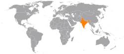 Grenada ve Hindistan'ın konumlarını gösteren harita