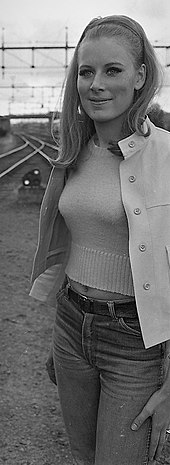 Gunilla Friden, Miss Sweden 1968, models at a train yard Gunilla Friden at train yard (cropped).jpg