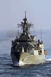 Bow view of Toowoomba during her deployment to the MEAO in 2009-2010 HMAS Toowoomba FFH-156 Gulf of Oman.jpg