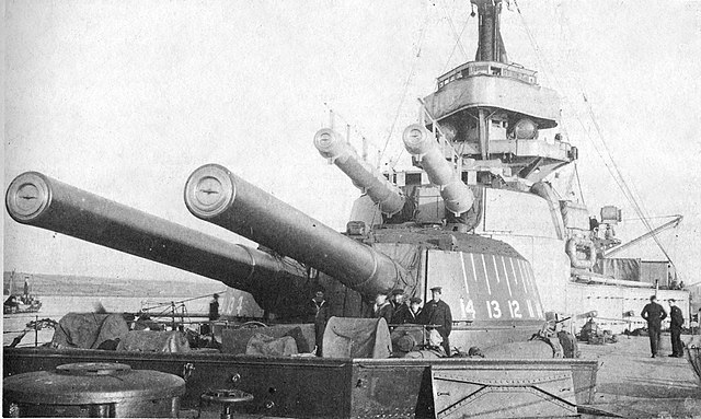 Ajax's forward main-gun turrets in 1918