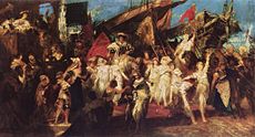 19th century oil sketch of Charles V entering Antwerp (in ?1515) Hans Makart 002.jpg